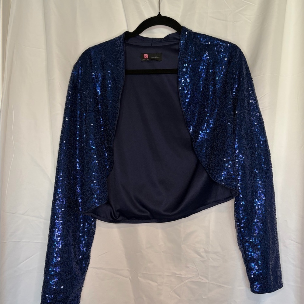 KANCY KOLE Women's Sequin Shrug Long Sleeve Open Front Cropped Bolero Jacket. - Picture 3 of 6